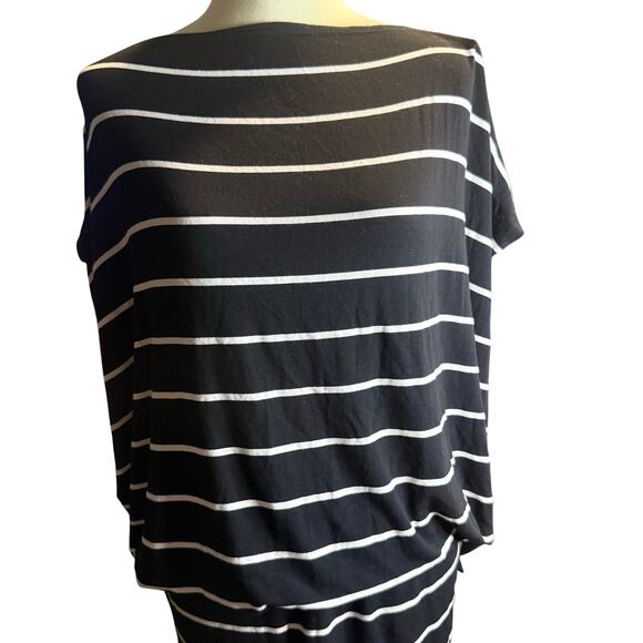 Max Studio Striped Dolman Blouson Bat Wing Dress, Black White, Medium, NWT - Picture 5 of 8